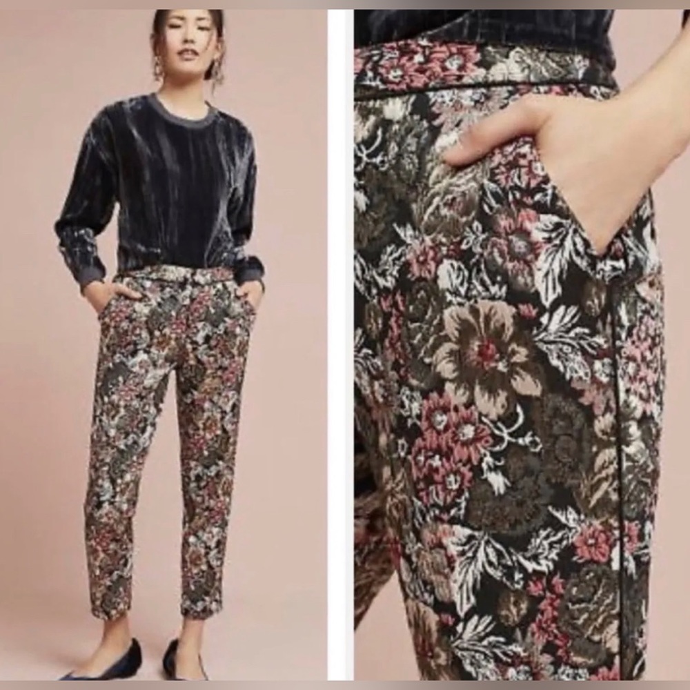 Anthropologie Maeve Floral Brocade Metallic Pants Size 4